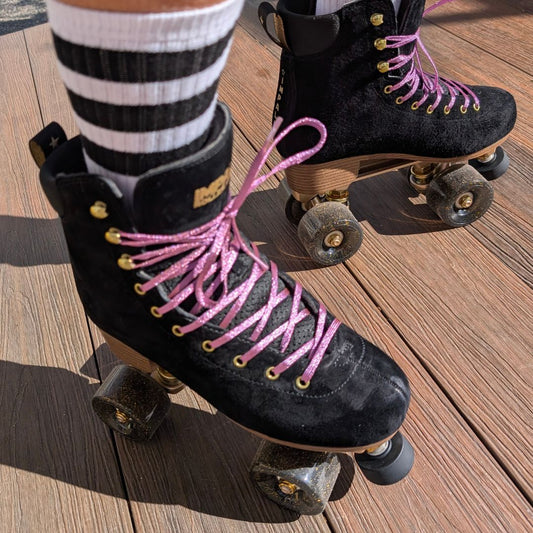 Lucky Laces Pink Purple Glitter Laces in High Top Rollerskate 96" (244cm)