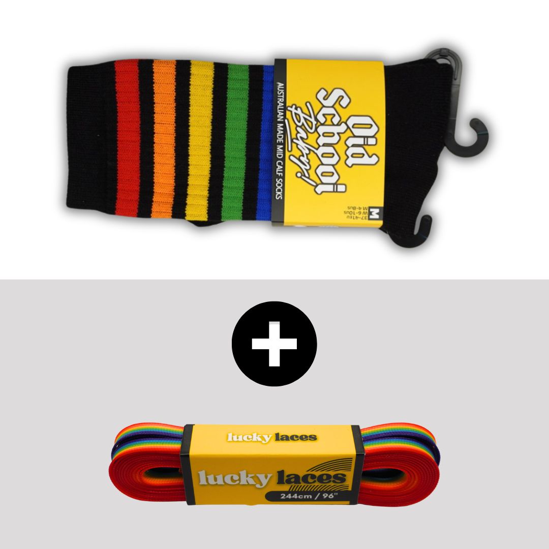 Old School Baby Socks Lucky Rainbow Black Plus Lucky Laces Rainbow Waxed Laces Combo 