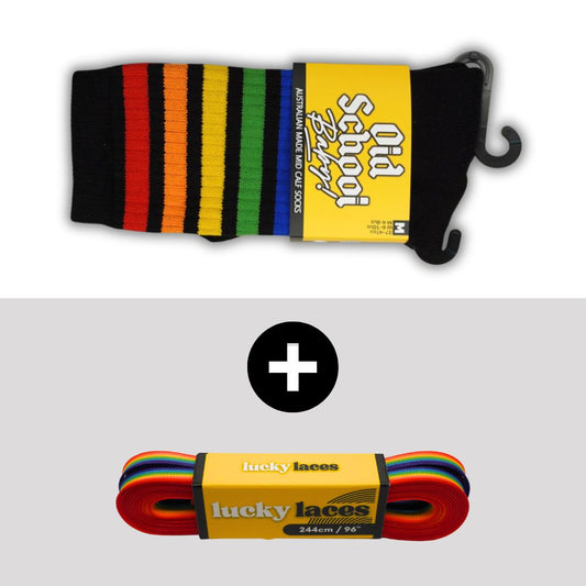 Old School Baby Socks Lucky Rainbow Black Plus Lucky Laces Rainbow Waxed Laces Combo 