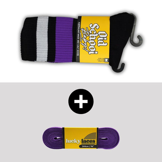 Old School Baby Socks Team Purple Mid High Skate Socks Plus Lucky Laces Purple Waxed Socks  