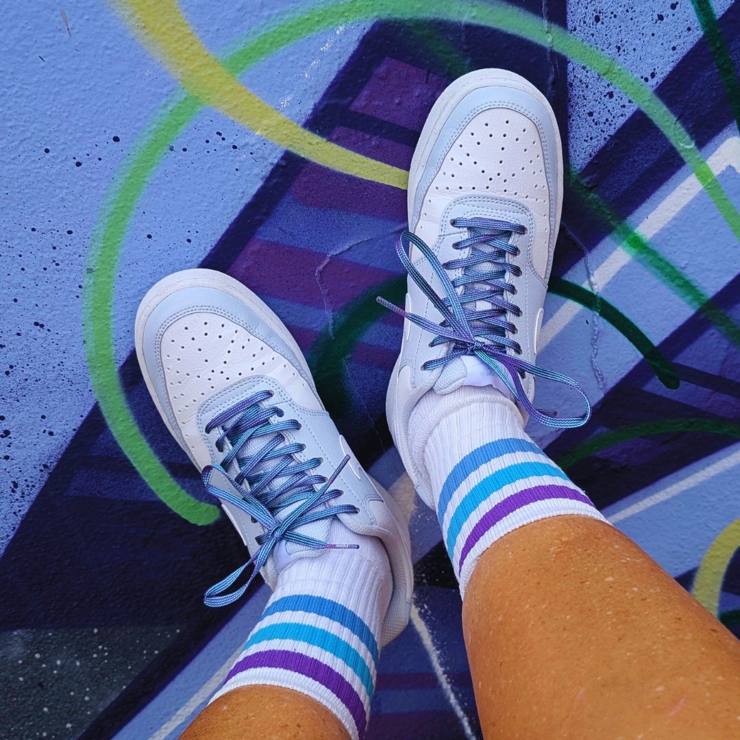 Lucky Laces Purple Teal Glitter Skate Laces Shoe Laces 54" - Lucky Laces 