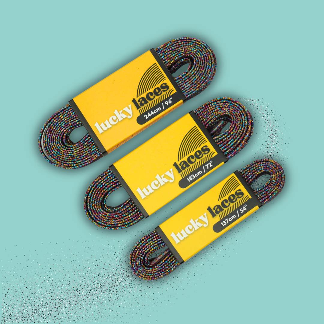 Lucky Laces Rainbow Glitter Laces 54" (137cm), 72" (183cm), 96" (244cm) 