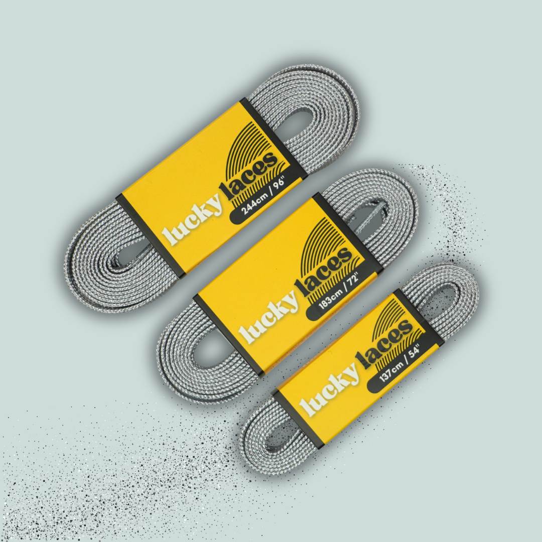 Lucky Laces Silver Glitter Laces 54" (137cm), 72" (183cm), 96" (244cm) - Lucky Laces
