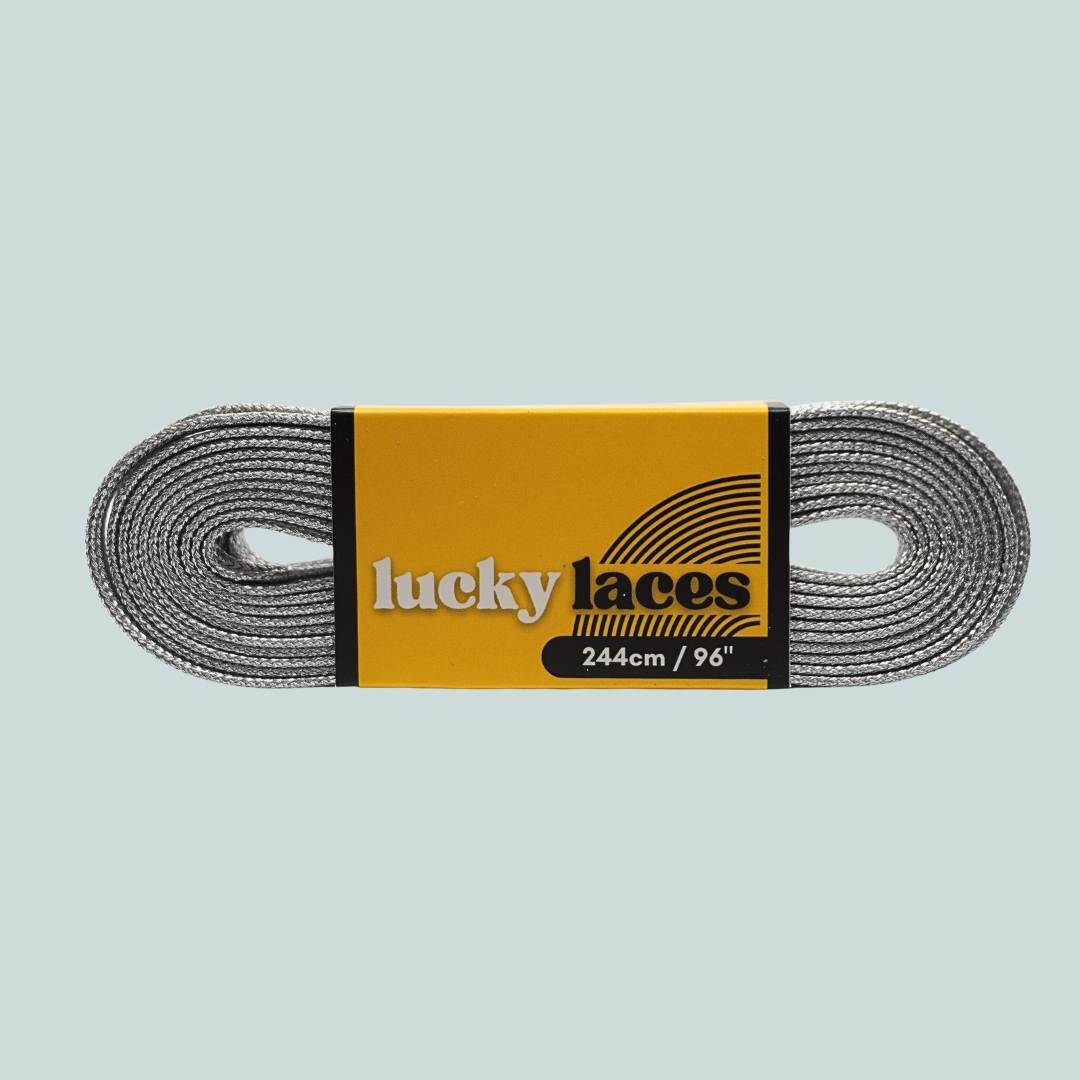 Lucky Laces Silver Glitter Laces 54" (137cm), 72" (183cm), 96" (244cm) 