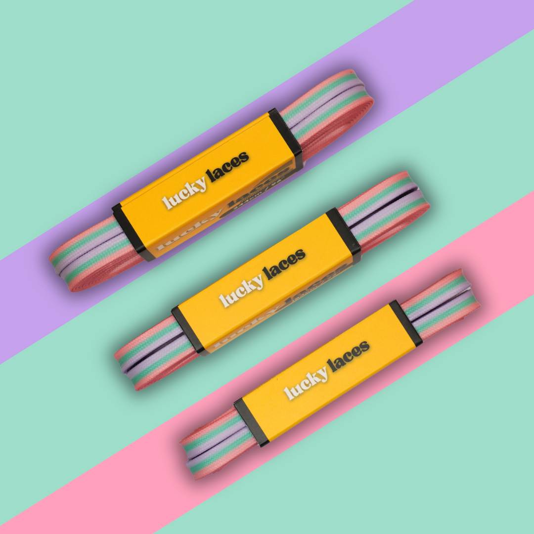 Lucky Laces Rainbow Ice-Cream Laces Pink, Aqua, Lilac 54" (137cm), 72" (183cm), 96" (244cm) 