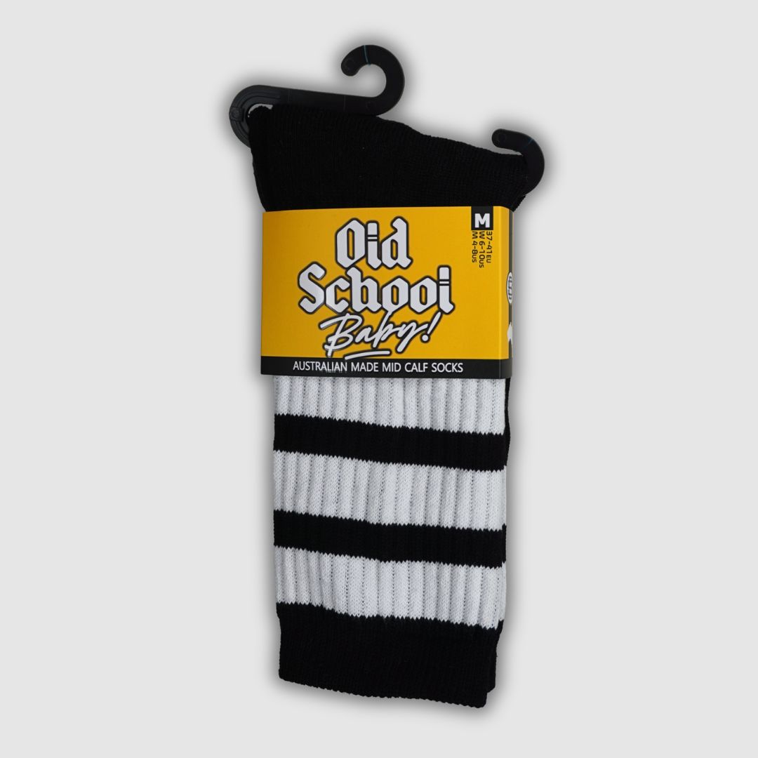 Old School Baby Socks Black Cats Mid High Black White 