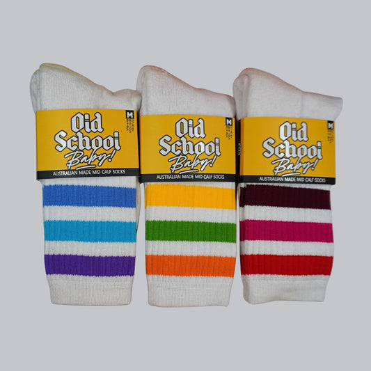 Old School Baby! 70s Striped Skate Socks - 3 Pack