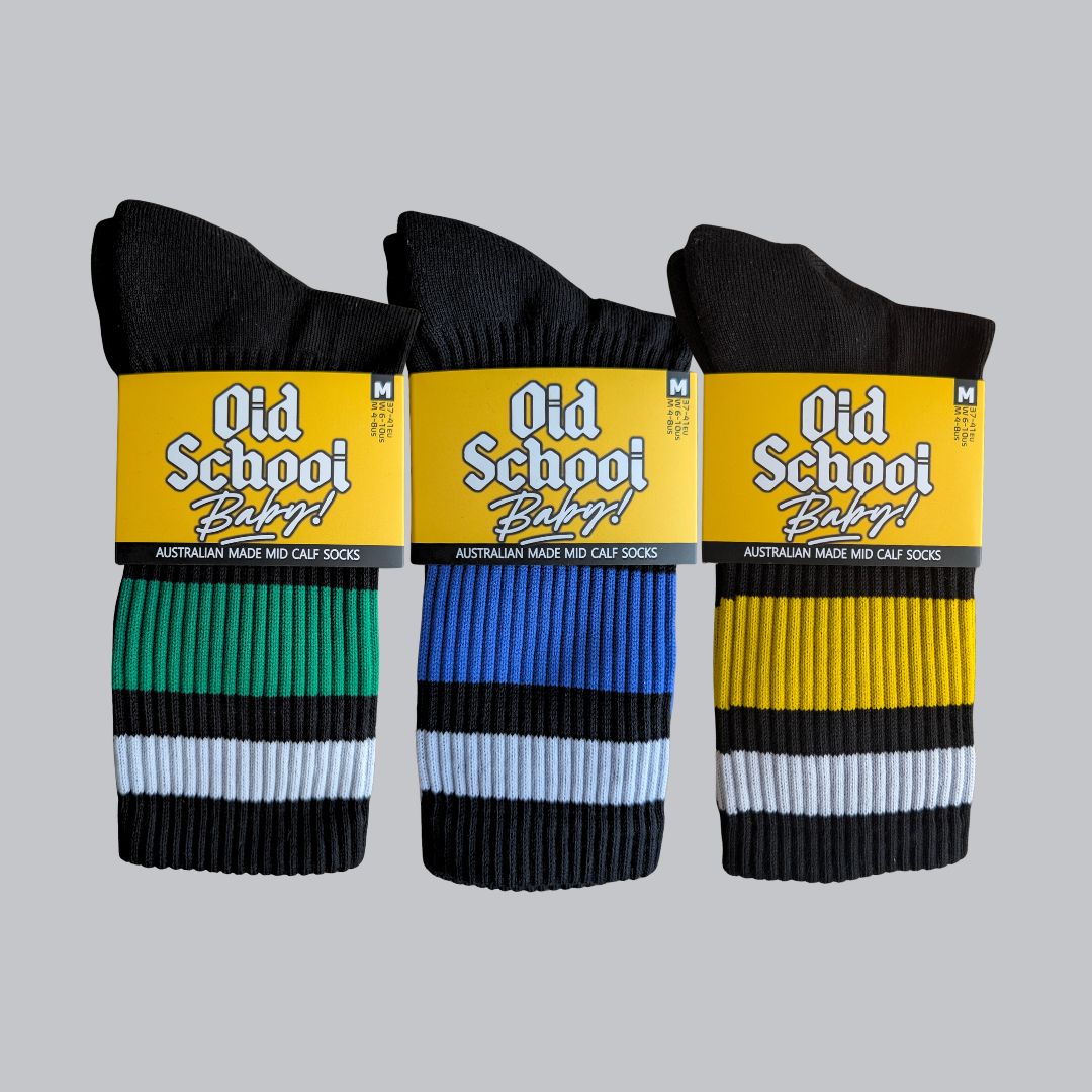 Old School Baby Socks Team Combo Two Team Blue, Team Yellow Team Green - Lucky Skates  