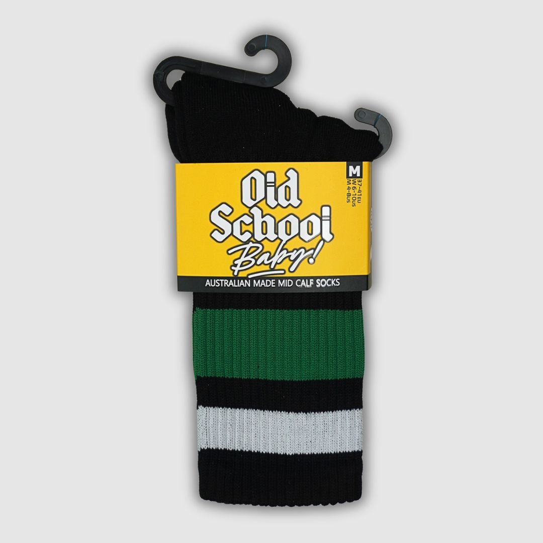 Old School baby Socks Team Green Mid High Skate Socks Black Green Striped 