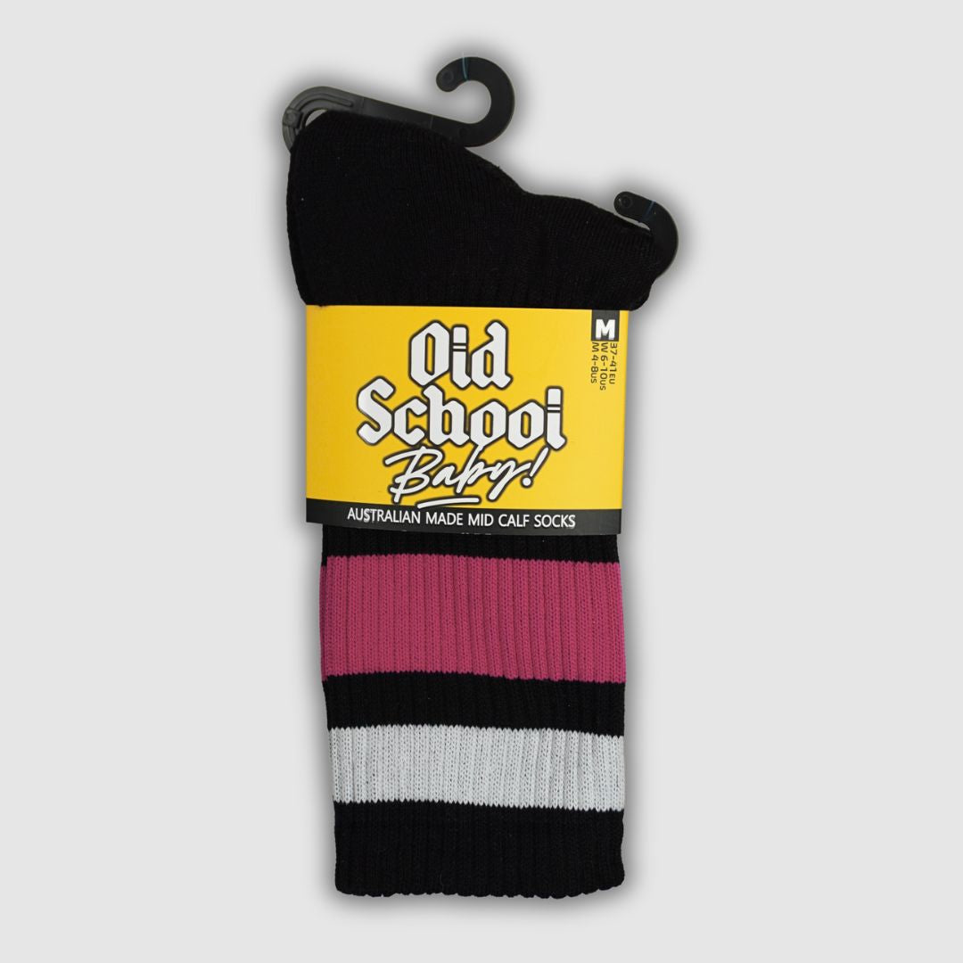 Old School Baby Team Pink Mid High Roller Skate Socks Black Pink 