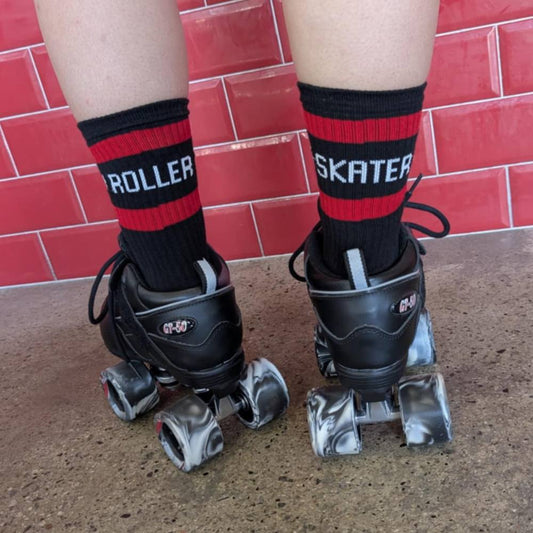 Old School Baby Roller Skater Mid High Skate Socks Black Red - Old School Baby