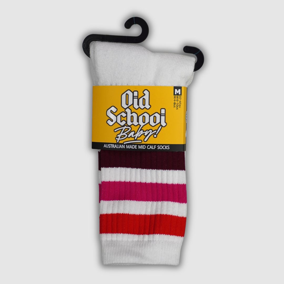 Old School Baby! Hot Lips Mid High Skate Socks Red Pink Maroon