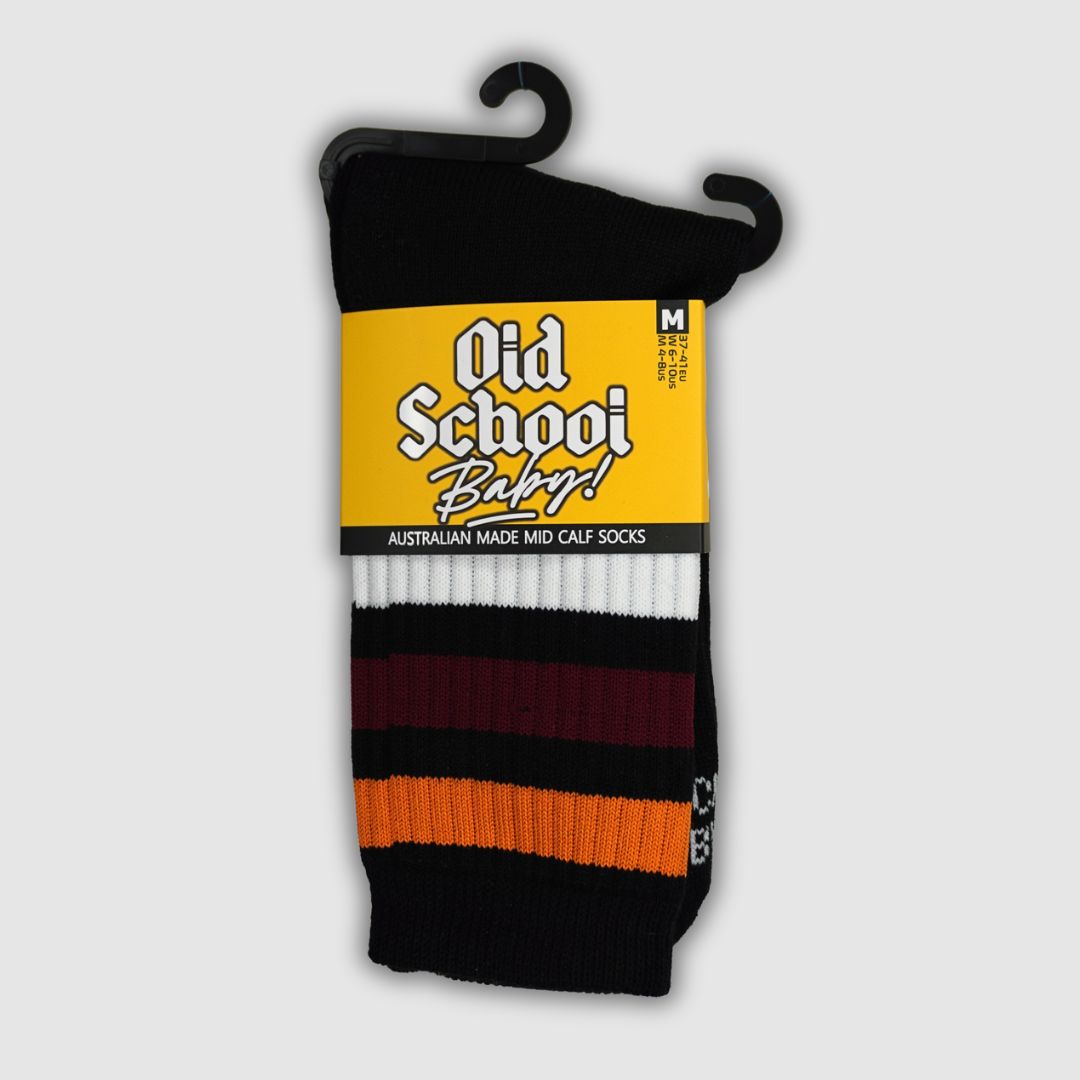 Old School Baby Socks Champ Mid High Skate Socks Black Marron Gold White
