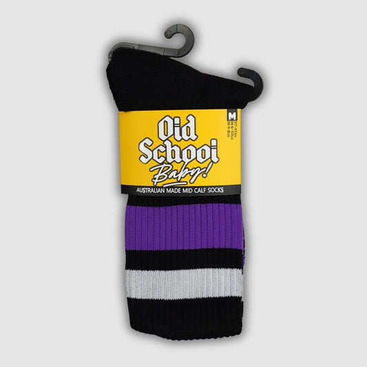 Old School Baby! Team Purple Mid High Skate Socks Black 
