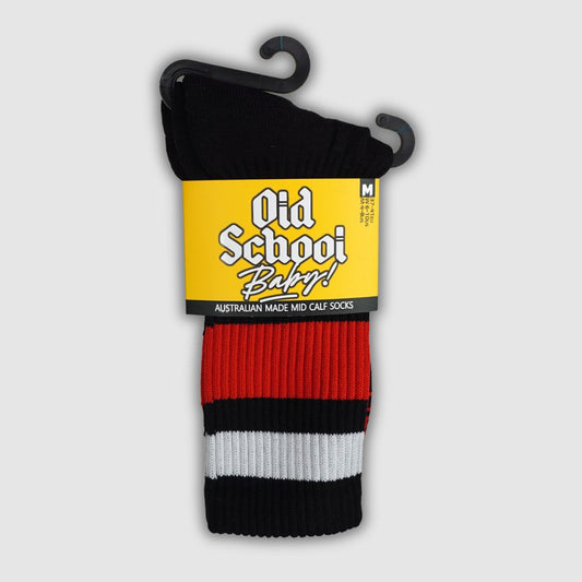 Old School Baby Team Red Mid High Roller Skate Socks Black Red 