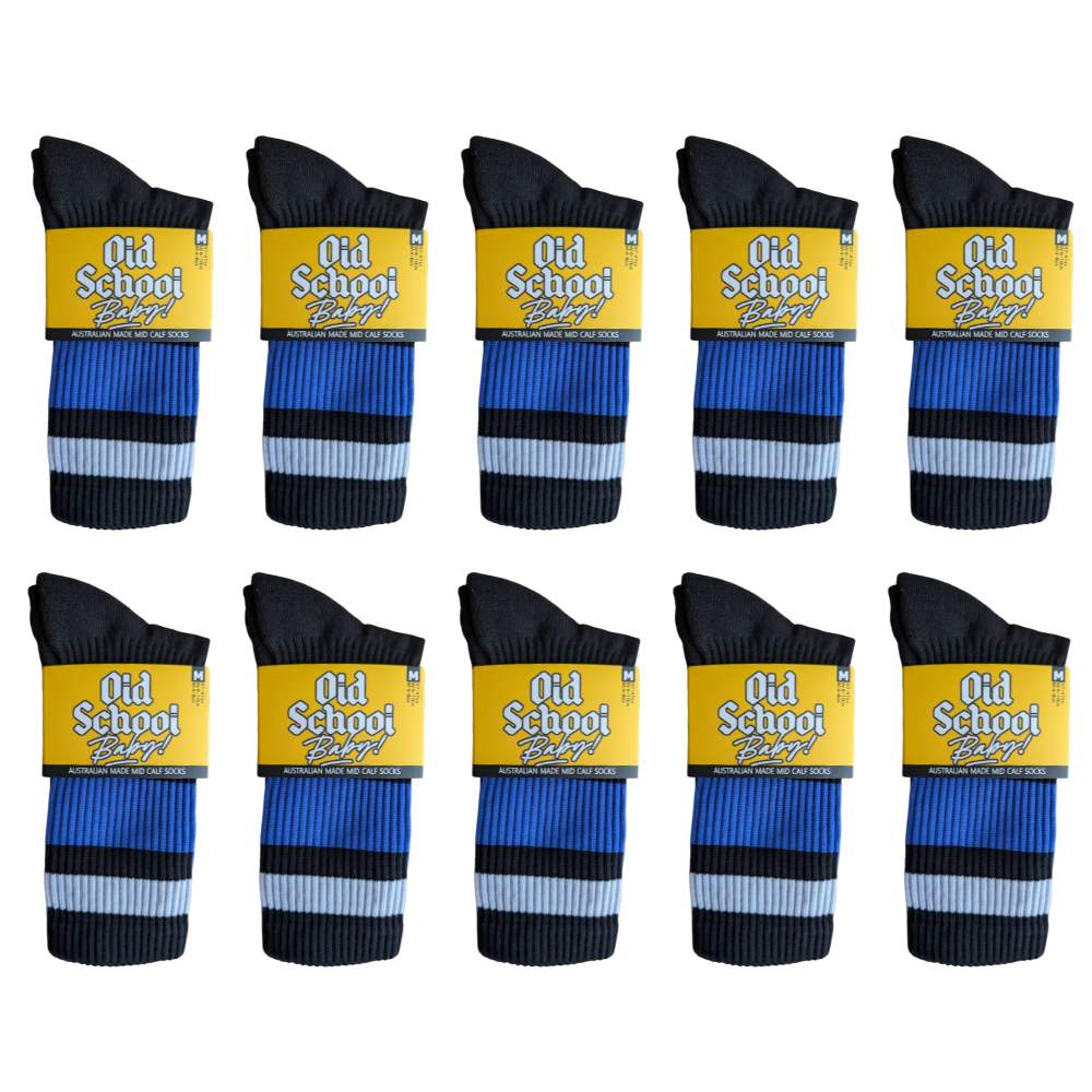 Old School Baby Socks Team Blue Mid High Skate Socks Black Blue 10 Pack