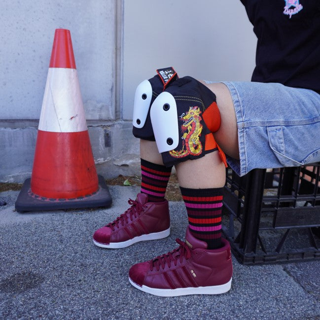 Raspberry Ripple Mid High Skate Socks Black Red Pink Maroon - Old School Baby!
