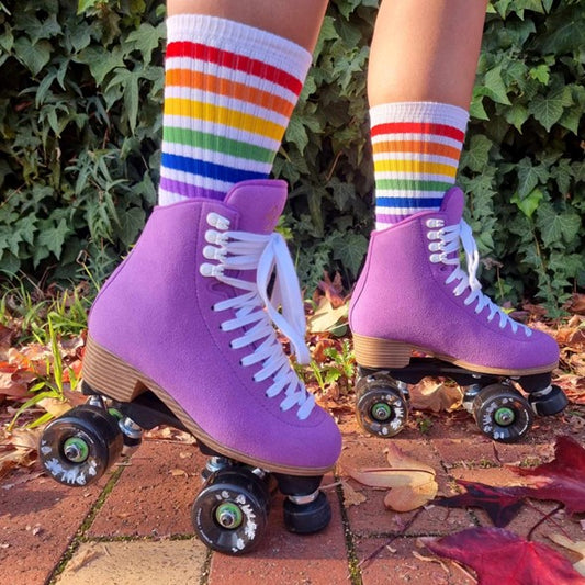 Old School Baby Rainbow Dream Mid High Skate Socks White Striped Rainbow Pride Socks 