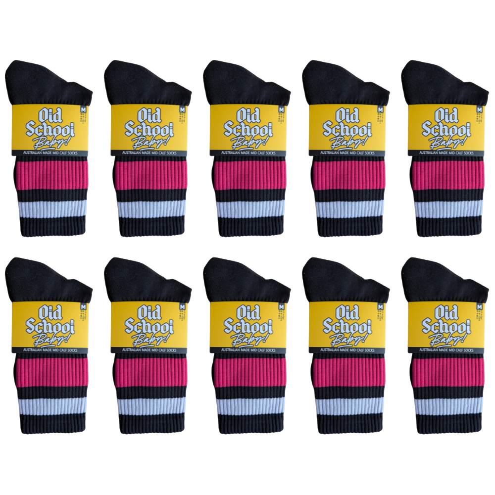 Team Pink Mid High Skate Socks - 10  Pack - Old School Baby! 