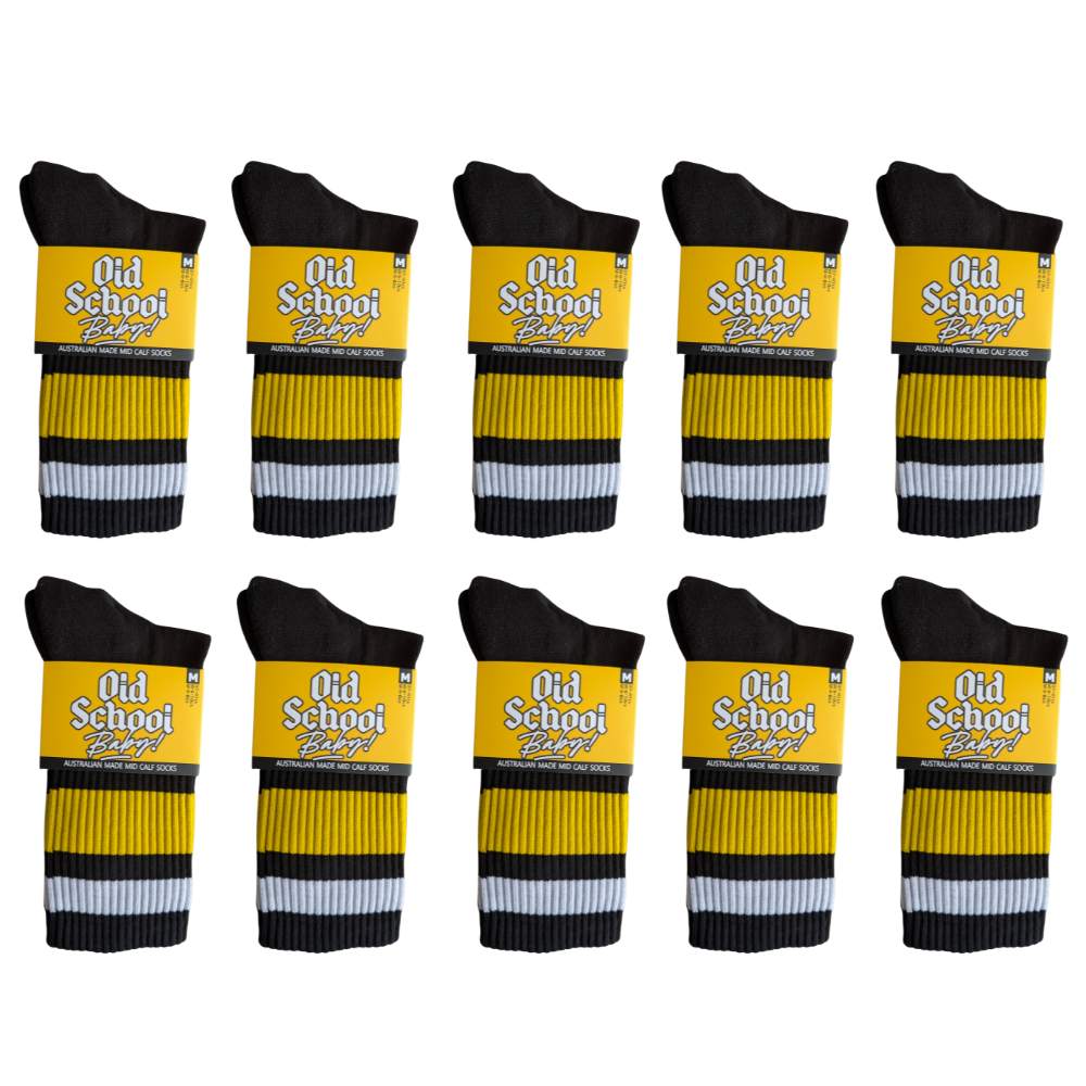 Team Yellow Mid High Skate Socks - 10 Pack - Old School Baby! 