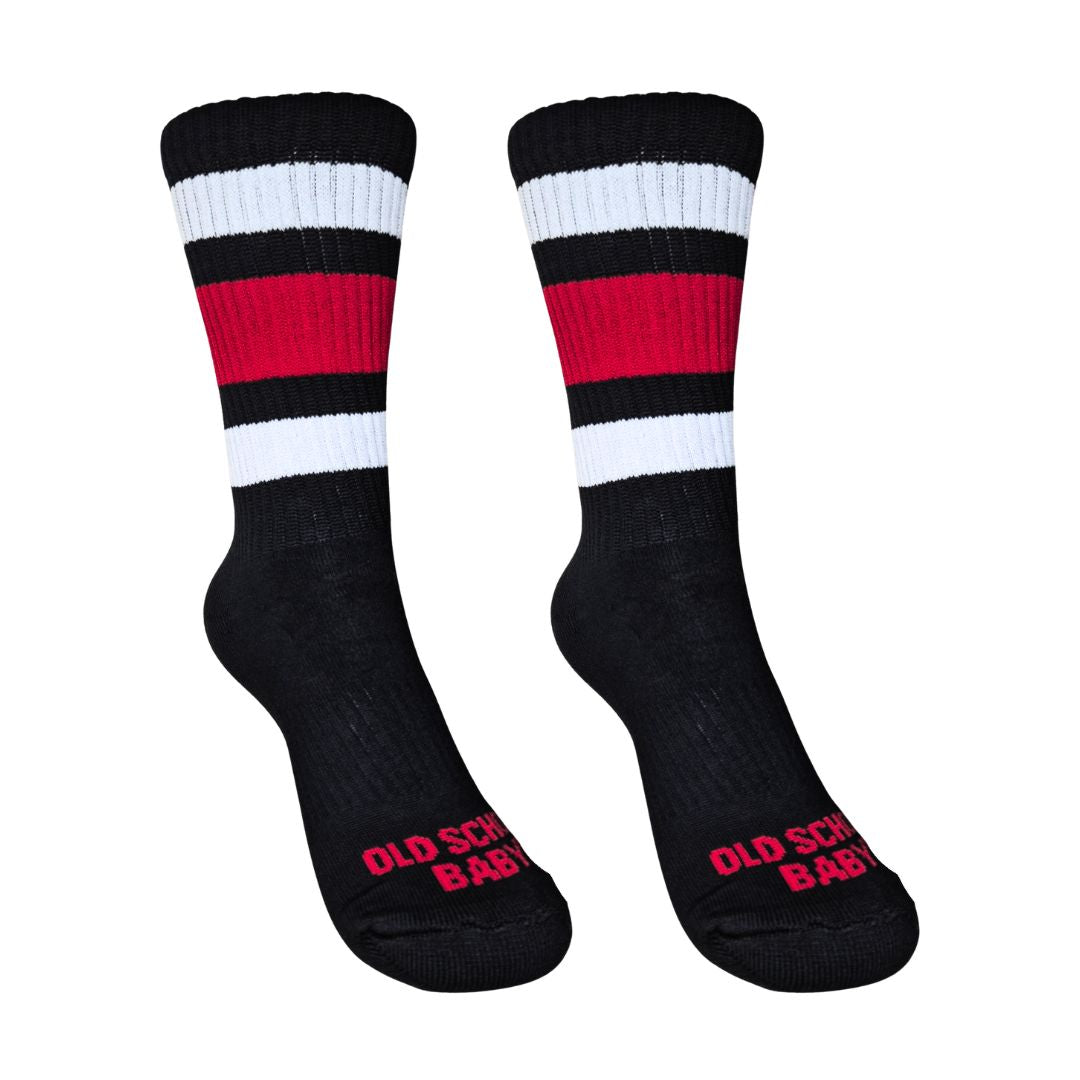 Old School Baby Team Red Mid High Roller Skate Socks Black Red 