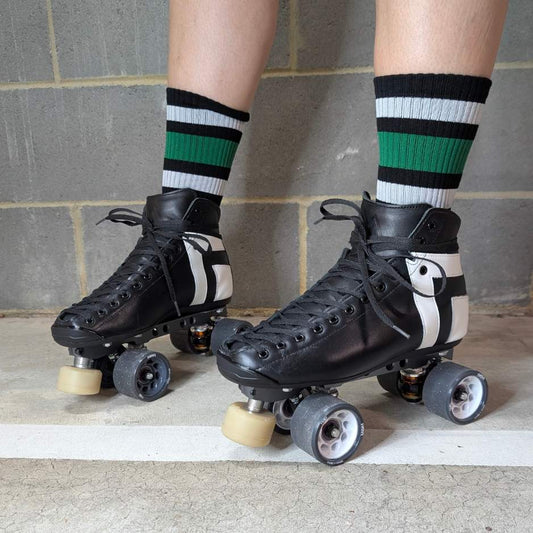Old School baby Socks Team Green Mid High Roller Skate Socks Black Green Striped 