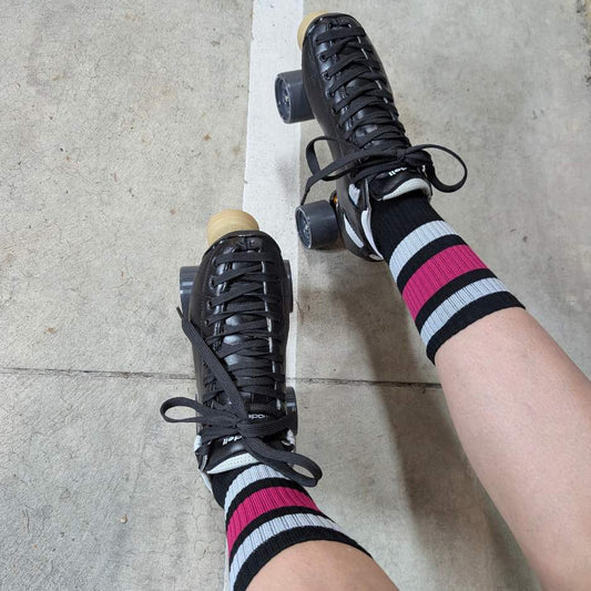 Old School Baby Team Pink Mid High Roller Skate Socks Black Pink 