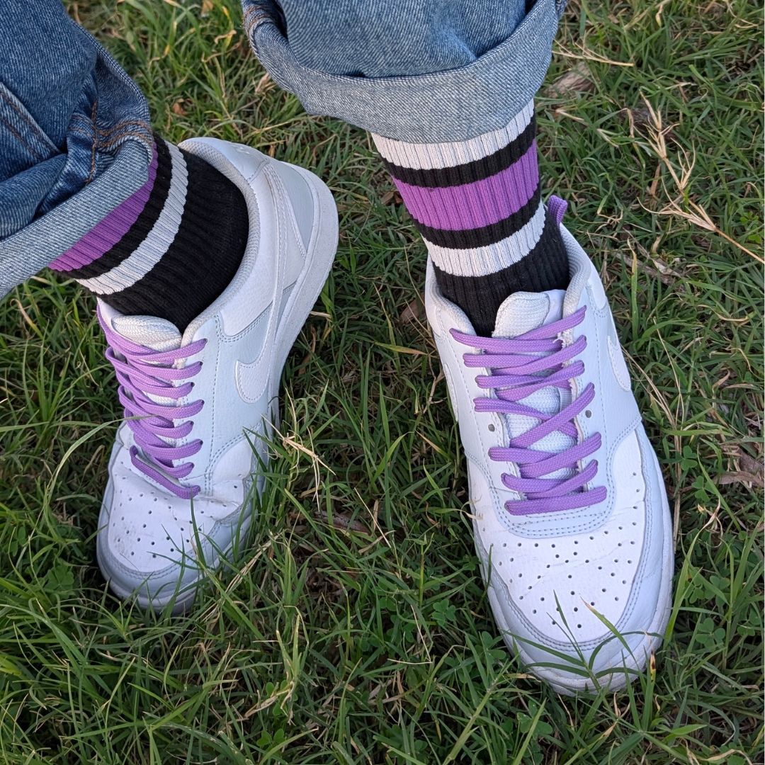 Old School Baby Team Purple Mid High Socks Black Purple