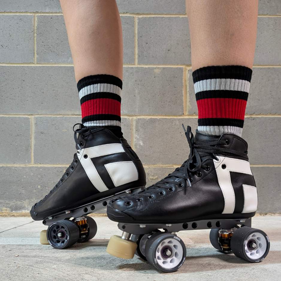 Old School Baby Team Red Mid High Roller Skate Socks Black Red 