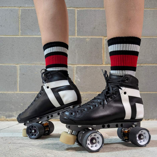Old School Baby Team Red Mid High Roller Skate Socks Black Red 